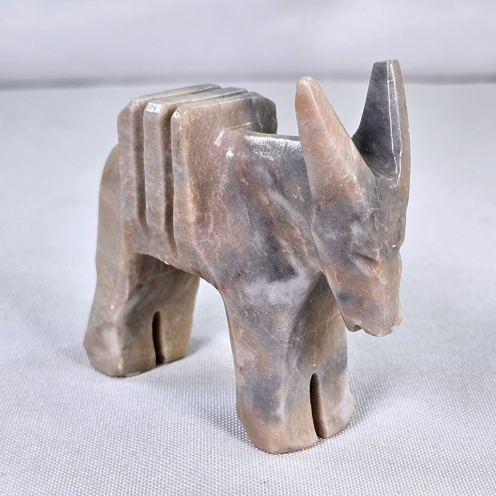 Vintage Hand Carved Stone Burro Figurine Southwest Donkey Sculpture Marbled Gray